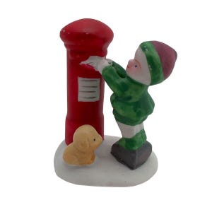 Vintage Lemax Christmas Village Children Figurine Boy Mailbox Dog 90’s Porcelain