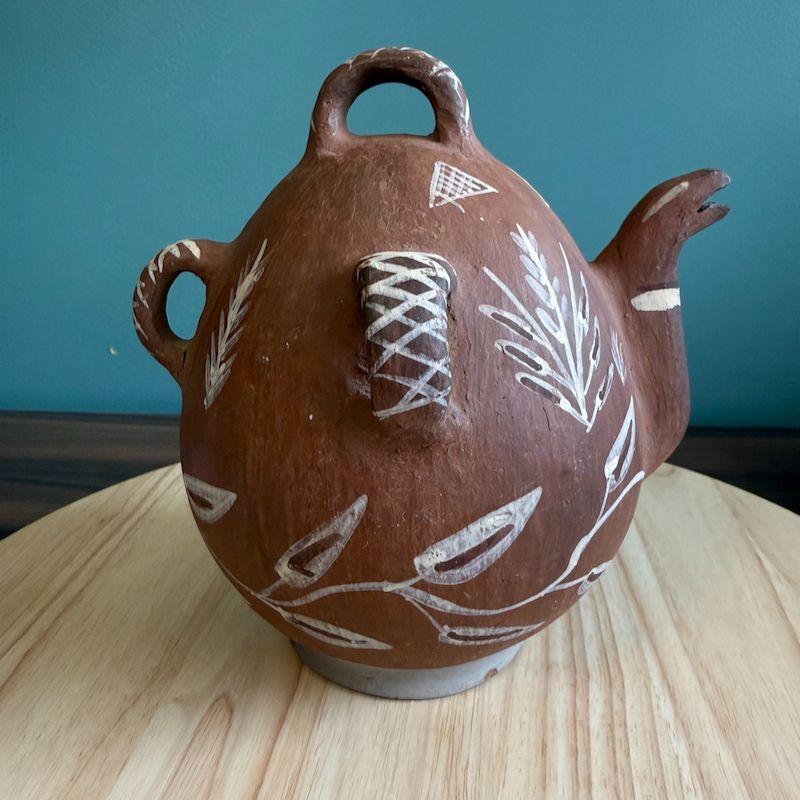 Vintage Peruvian Quinua Vessel Pitcher Zoomorphic Rustic Jug Red