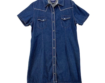 white christmas dresses Dawn Short Sleeve Denim Dress | S-XL: Beau Blue