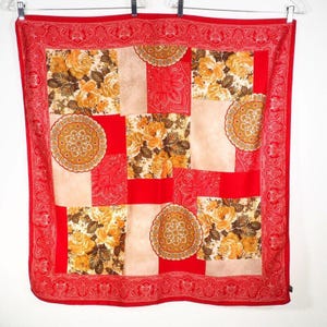 Vintage Italian Floral Red Patchwork Scarf By Art Of The Scarf 100% Polyester