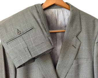 Joseph A. Bank Signature Collection Glen Plaid Beige & Black Suit 44L 2-Button 40x32