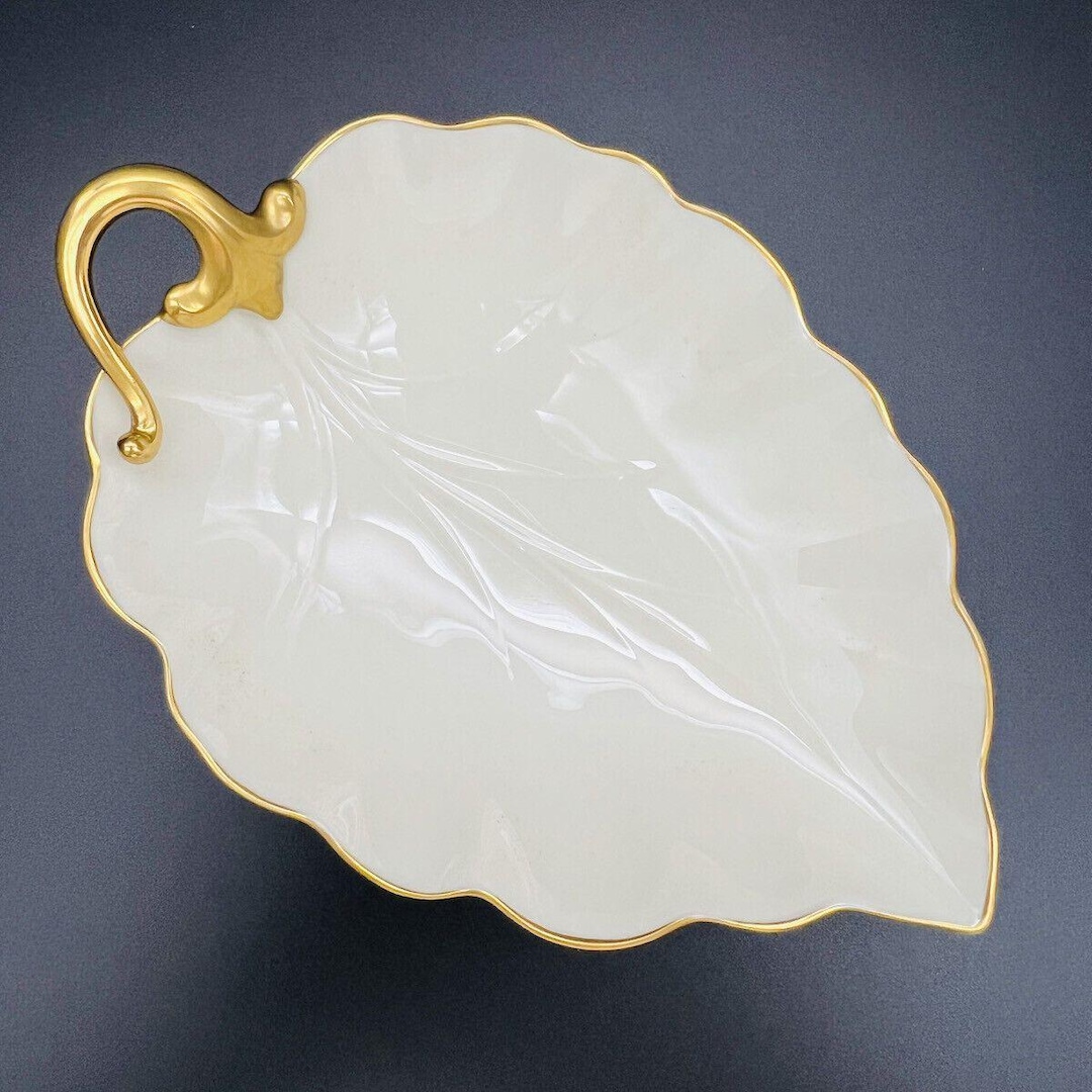 Vintage Lenox Leaf Dish Hand Painted 24K Gold Trimbone China