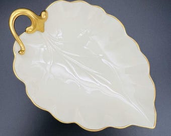 Vintage Lenox Leaf Dish Hand Painted 24K Gold Trimbone China