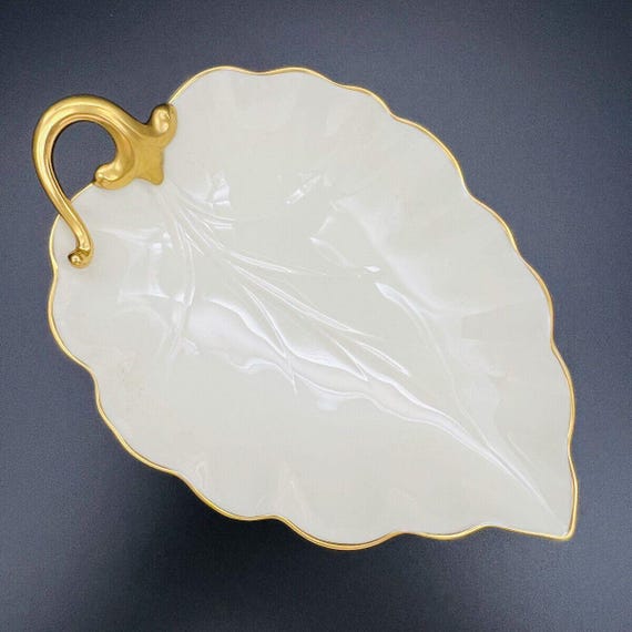 Vintage Lenox Leaf Dish Hand Painted 24K Gold Trimbone China