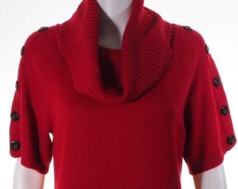 Womens M Cowl Neck Sweater Rust / Red With Button Accent 3/4 Sleeves
