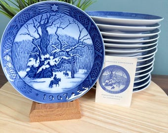 Vintage Royal Copenhagen Annual Christmas Collectors Plates 7" Set of 12 w COA 1967-1978