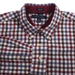 Tommy Hilfiger Mens Dress Shirt Size XL Slim Fit Plaid Button Down 17.5 33