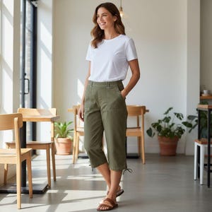 Silverwear Capris Damen Hose Größe L Olivgrün Bequem