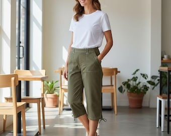 Silverwear Capris Womens Pants Size Large Olive Green Comfy