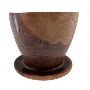 Handgefertigter Übertopf aus Holz, zweifarbig, 28 cm, signiert