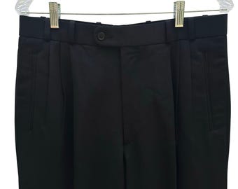 Pantalones de vestir para hombre Gregg Peters, color negro, talla 32x27, cortos, con pliegues delanteros y puños.