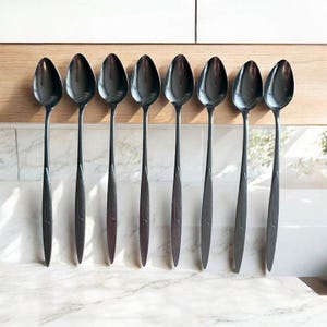 8 Fantasy Iced Tea Spoons Oneida 1881 Rogers Stainless 7 5/8&quot; Atomic MCM