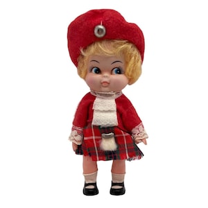 Vintage Monteiths Scottish Girl Doll Sleepy Eye Souvenir Costume Plastic 7.5 In