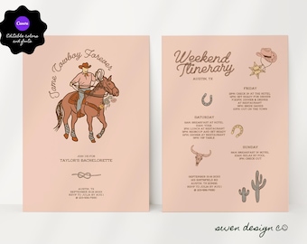 Bachelorette Weekend Invite, Itinerary Template | Same Cowboy Forever | Hand-drawn | Western Cowboy | Austin | Nashville | Template