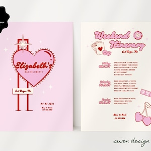 Bachelorette Weekend Invite, Itinerary Template | Las Vegas | Casino | Hand Drawn | Retro | Digital Download