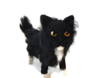 Black and white cat ornament,  Custom Tuxedo cat art sculpture. Halloween cat Figurine made to order - small size