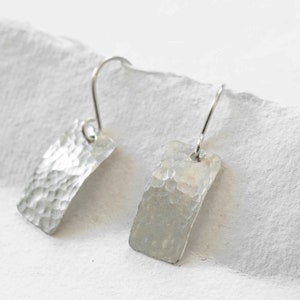 Silver Rectangle Drop Earrings, Hammered Silver Jewelry, Minimalist silver earrings, Small silver earrings, Everyday silver jewelry