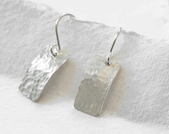 Silver Rectangle Drop Earrings, Hammered Silver Jewelry, Minimalist silver earrings, Small silver earrings, Everyday silver jewelry