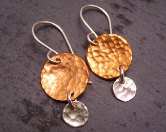 Mixed metal jewelry - mixed metal earrings - copper silver earrings - copper womens earrings - silver womens jewelry - gifts for her