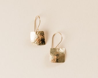 Hammered Gold Handmade Earrings, Square Gold Fill Earrings, Everyday Gold Fill Earrings, Geometric Metal Jewelry, Simple Square Earrings