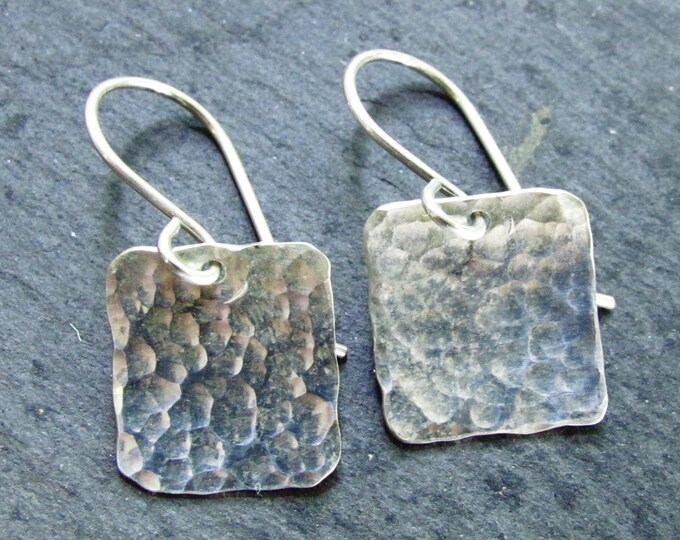 Silver Square Drop Earrings, Hammered Silver Jewelry, Minimalist Silver ...
