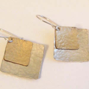 Silver and Gold Handmade Earrings Square Hammered Silver and - Etsy