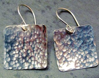 Silver square earrings, large silver earrings, hammered silver, silver square jewelry, simple earrings, large earrings, everyday earrings