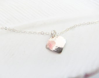 Small silver square pendant, minimalist silver square necklace, dainty sterling silver square jewelry, tiny silver square pendant