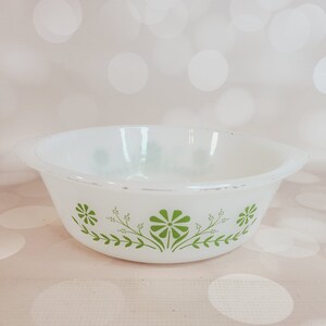 Vintage Glasbake Casserole Dish Green Daisy