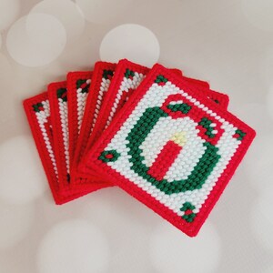 Vintage Holiday Coasters, Set of 6, Candle Wreath