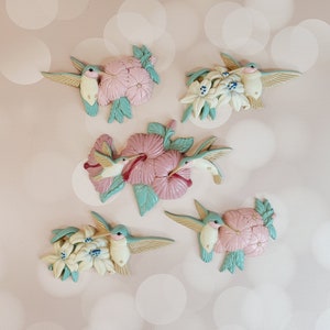 Vintage Hummingbird and Hibiscus Flower Art