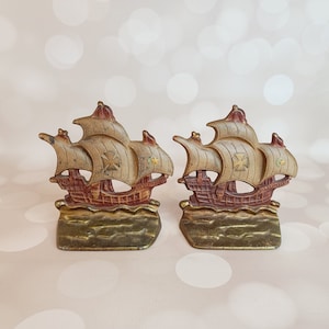 Vintage Cast Iron Ship Book Ends, Nautical