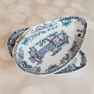 Antique Asian Ashworth Bros Plates, Set of 2, Chinoiserie