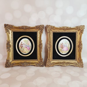 Vintage Victorian Courting Couple Art, Fragonard, Set of 2