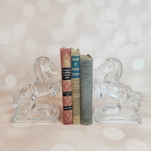 Vintage Glass Horse Book Ends, LE Smith