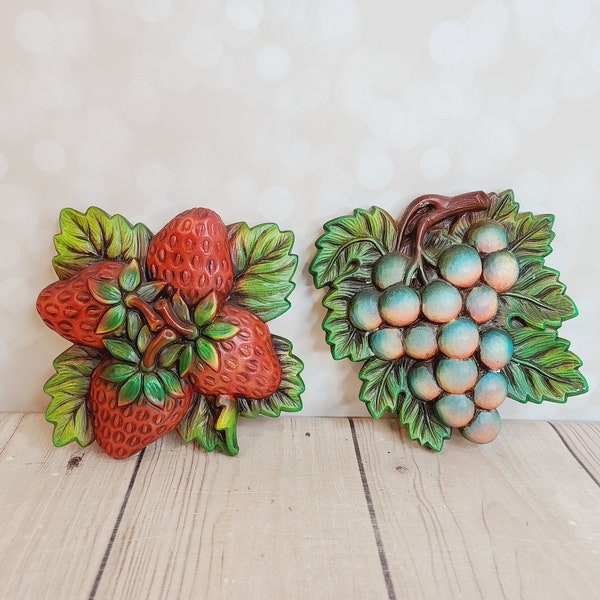 Vintage Chalkware Fruit, Strawberry Grape