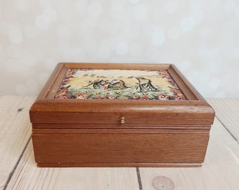 Vintage Jewelry Box, Wood, Brocae