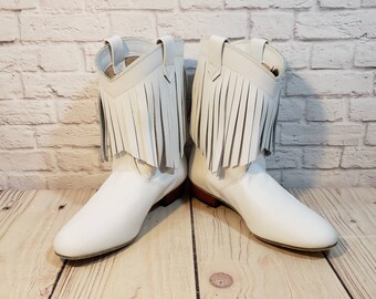 white fringe cowboy boots