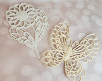 Vintage Butterfly and Flower Wall Hanging, Set of 2