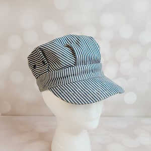 Vintage Engineer Railroad Hat, Blue White Striped