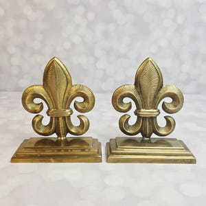 Vintage Brass Fleur De Lis Book Ends