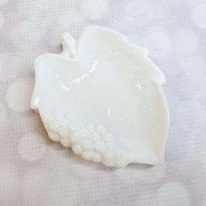 Vintage Milk Glass Leaf Dish