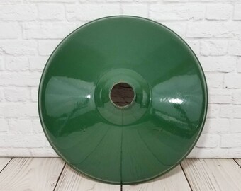 Vintage Industrial Round Green Enamel Porcelain Light Shade 16"