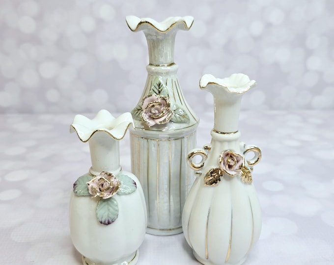 Vintage Mid Century Porcelain Vases, Set of 3