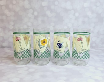 Vintage Flower Glasses, Set of 4