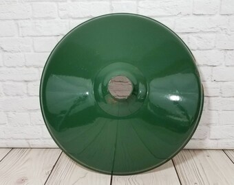 Vintage Industrial Round Green Enamel Porcelain Light Shade 16"