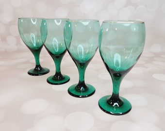 Vintage Libby Teardrop Wine Glasses in Juniper, Set of 4