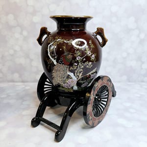 ヴィンテージの日本製山中花瓶（スタンド付き）