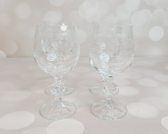 Antique Crystal Cascade Etched Wine Glasses, Set of 4