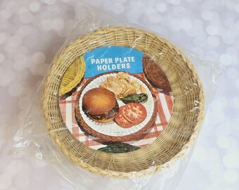 Vintage Wicker Paper Plate Holders, Set of 7